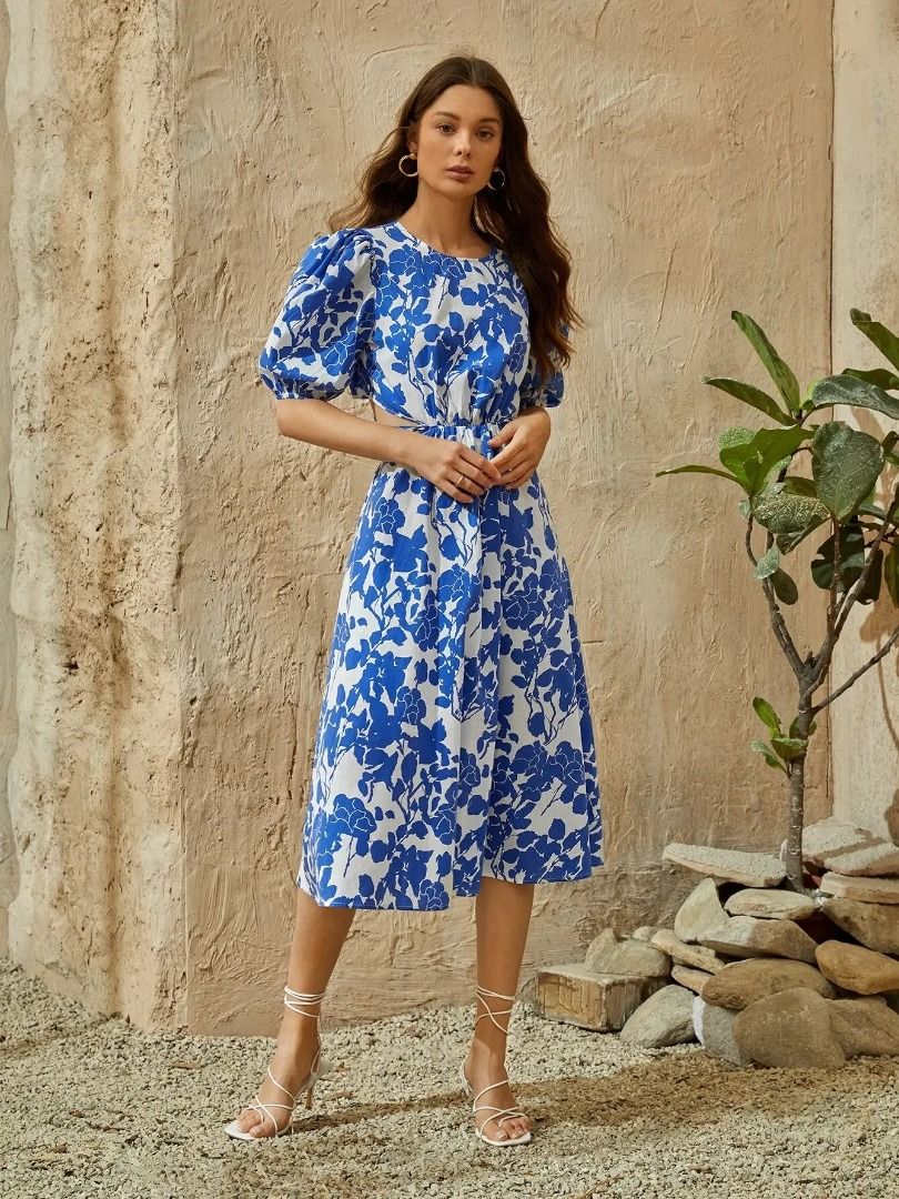 SHEIN BLUE FLORAL DRESS – LovelyMadness Clothing Malaysia