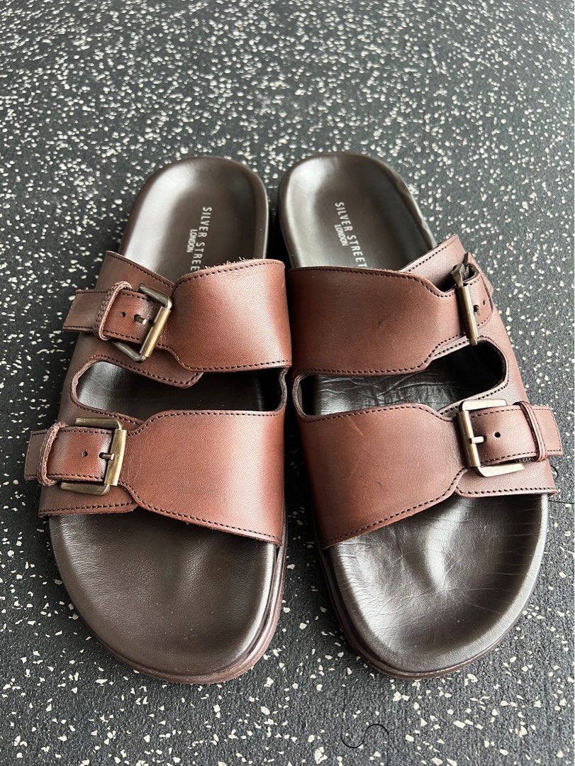 Mens leather slide sandals uk outlet