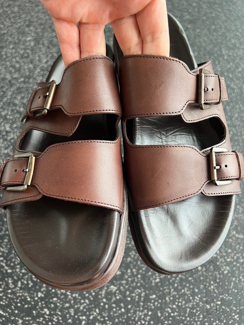 Mens leather clearance slide on sandals