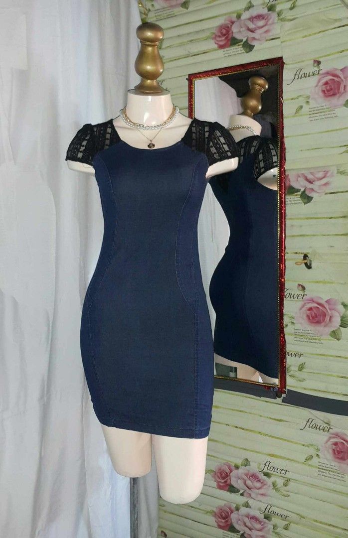 Soft Rigid Denim Mini Dress - Black