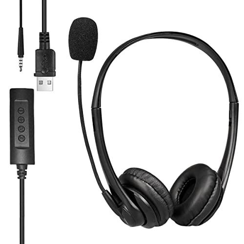USB Headset with Noise Cancelling Microphone 3.5mm Jack 2 In 1