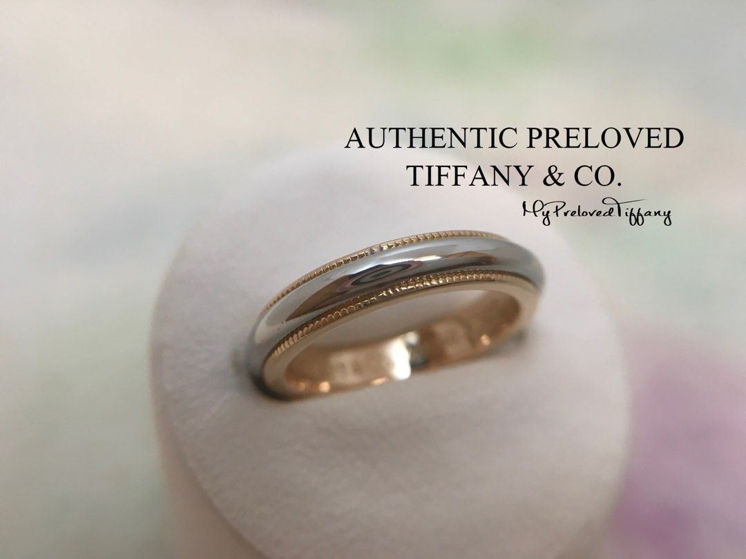 Tiffany & Co. 18k Yellow Gold Platinum 4mm Band Classic Milgrain Ring Sz 5  | Fortrove