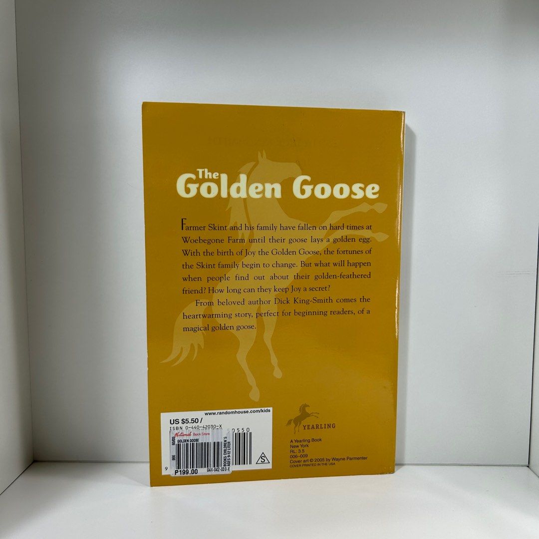 The Golden Goose by Dick King-Smith (Category: Storybooks) located in Quezon City. Submitted by makismart.mnl (Listing ID 1244006098, Image 2). Description: The Golden Goose by Dick King-Smith in decent condition; with tanning MOP and MOD: GCash/BDO + any courier Shopee Checkout.