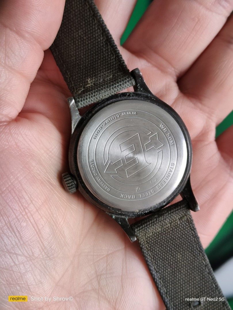 TIMEX EXPEDITION SCOUT MEN SILVER TONE GREEN BAND INDIGLO WR 50M