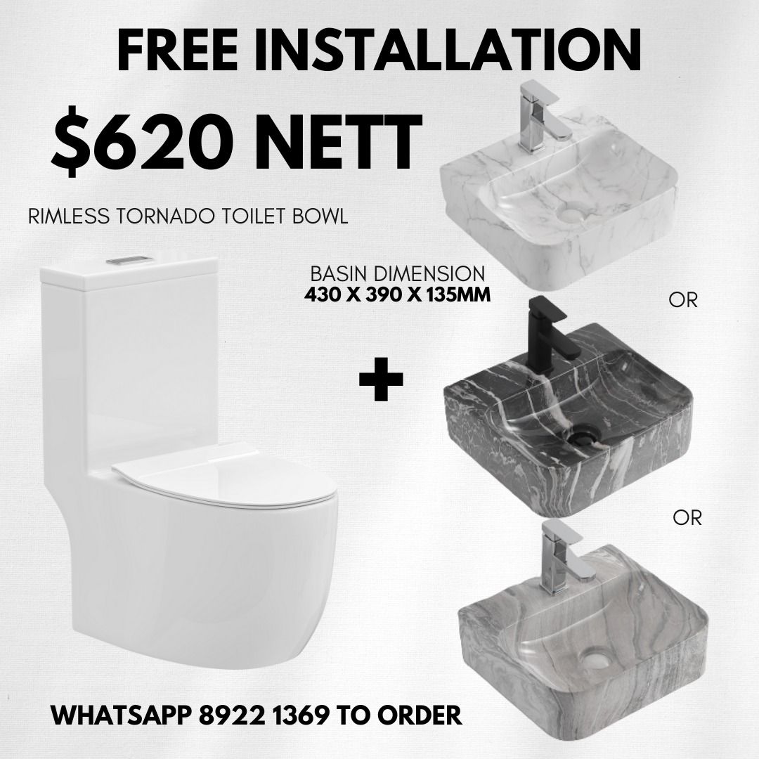 TORNADO rimless tornado toilet bowl free installation one piece toilet bowl, Furniture & Home