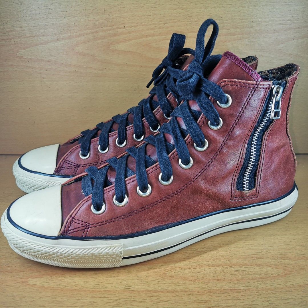 UKBundle UK7.5 26cm Converse Chuck Taylor All Star Hi Side Zipper Leather Red Cherry 134294C