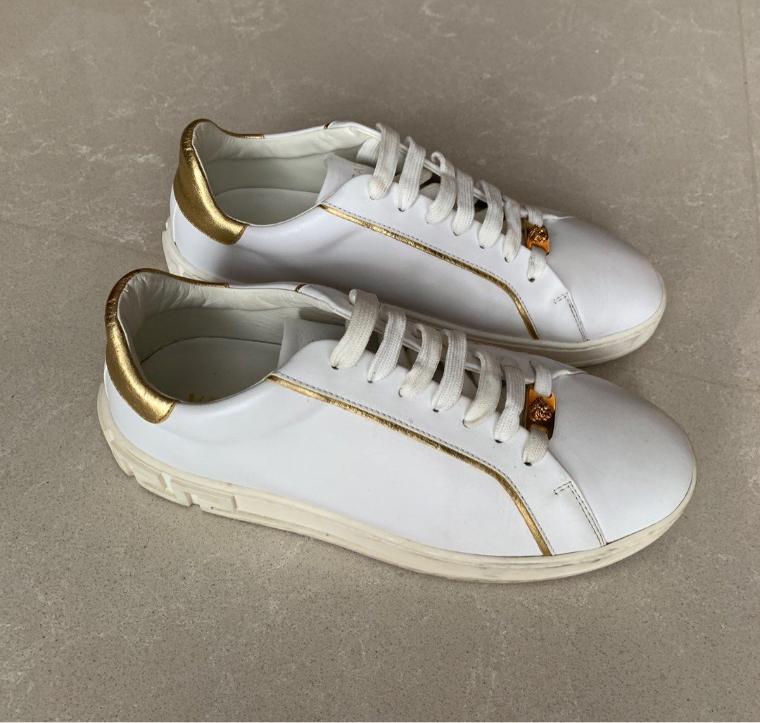 White and new arrivals gold versace sneakers