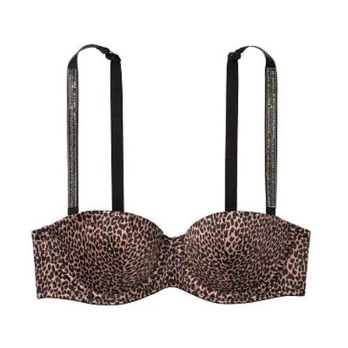 Women's size 34C =12C 'VICTORIA'S SECRET' leopard print rhinestone push up  bra- EUC, Women's Fashion, Clothes on Carousell