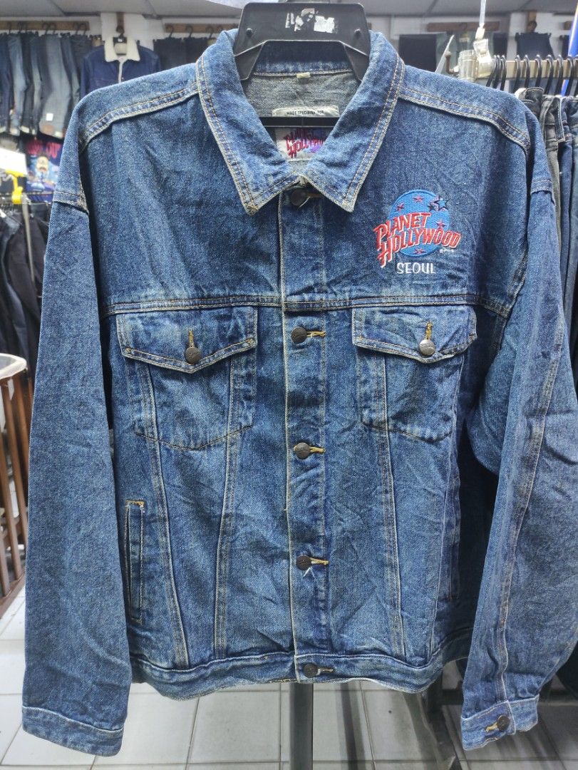 Vintage Planet Hollywood Seoul Blue Jean Denim Jacket Mens XL 90s