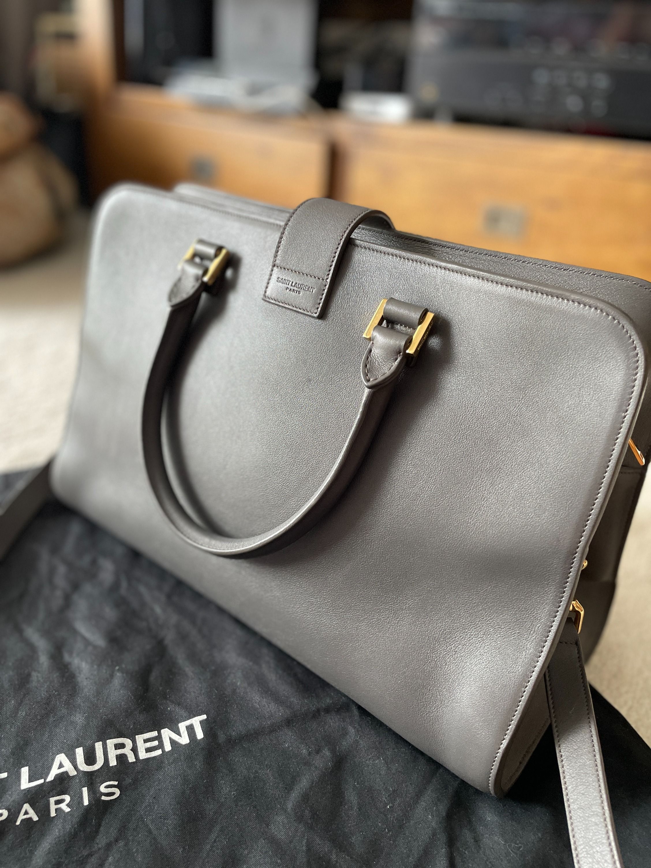YSL Cabas Leather Cabas Tote Grey Luxury Bags Wallets on Carousell