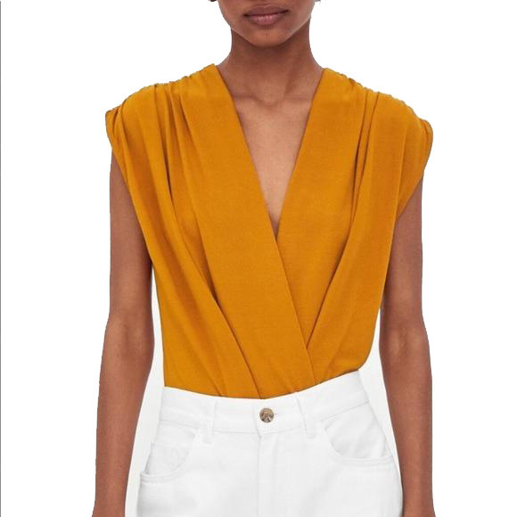Zara Custard Yellow Wrap Bodysuit Women s Fashion Tops Blouses