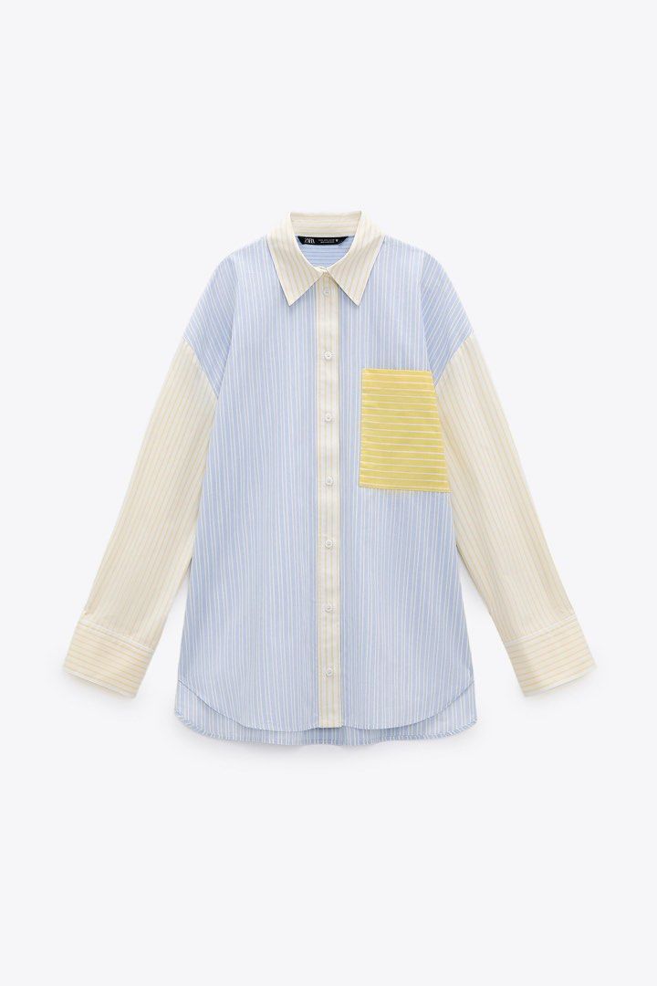 Zara poplin shirt with contrast stripes clearance