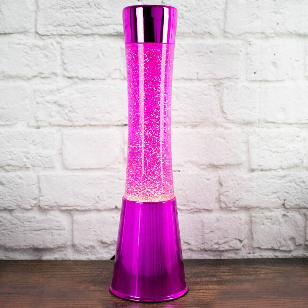 1472A The Glowhouse Pink Bliss Glitter Lamp Metalic Pink Chrome Silver Glitter 15