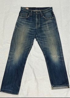 Levi's levis 501 W32 L34 二手經典深藍刷白刷紋501直筒牛仔褲, 他的