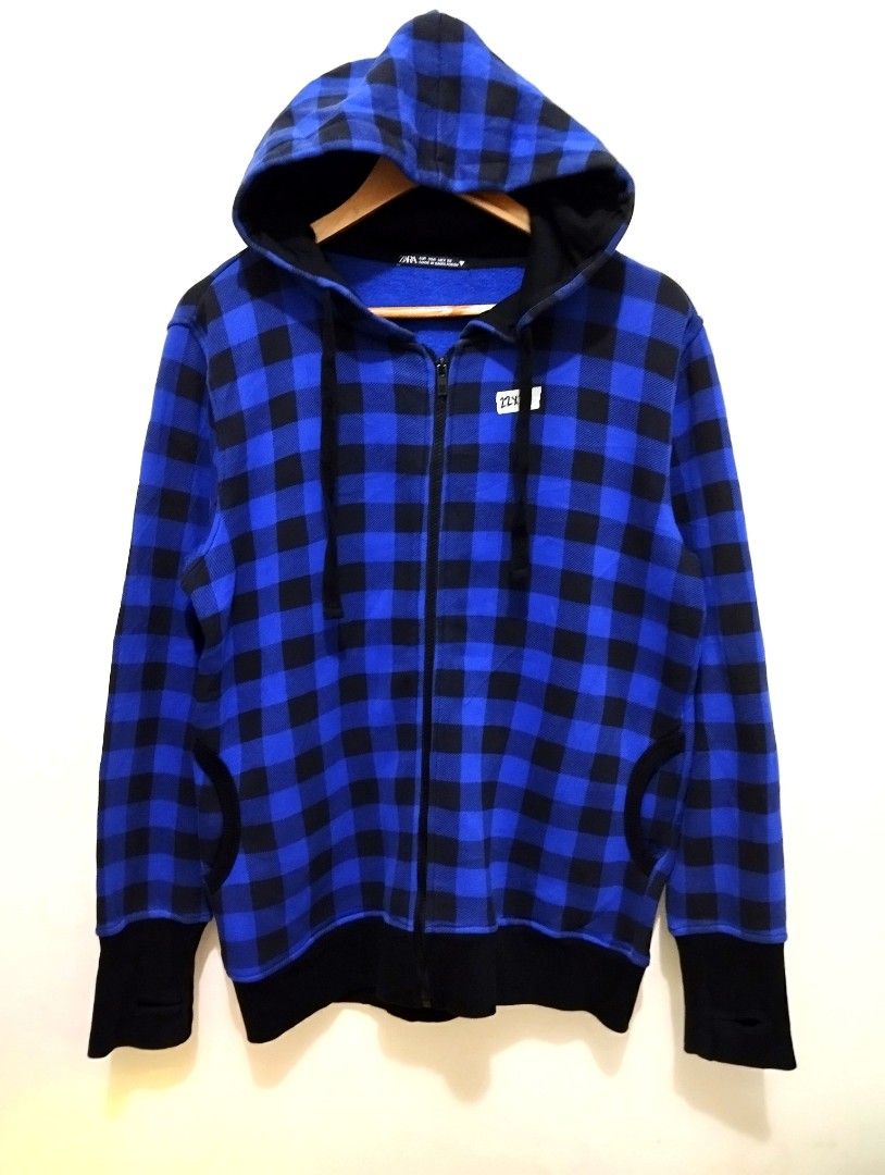 LARGEZARA CHECKERED FULLZIP HOODIE JACKET on Carousell