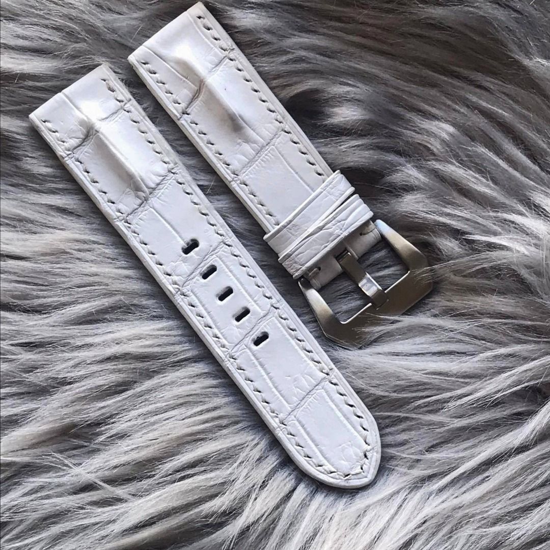 24mm 22mm White Crocodile Hornback leather strap for Panerai watch and other watches