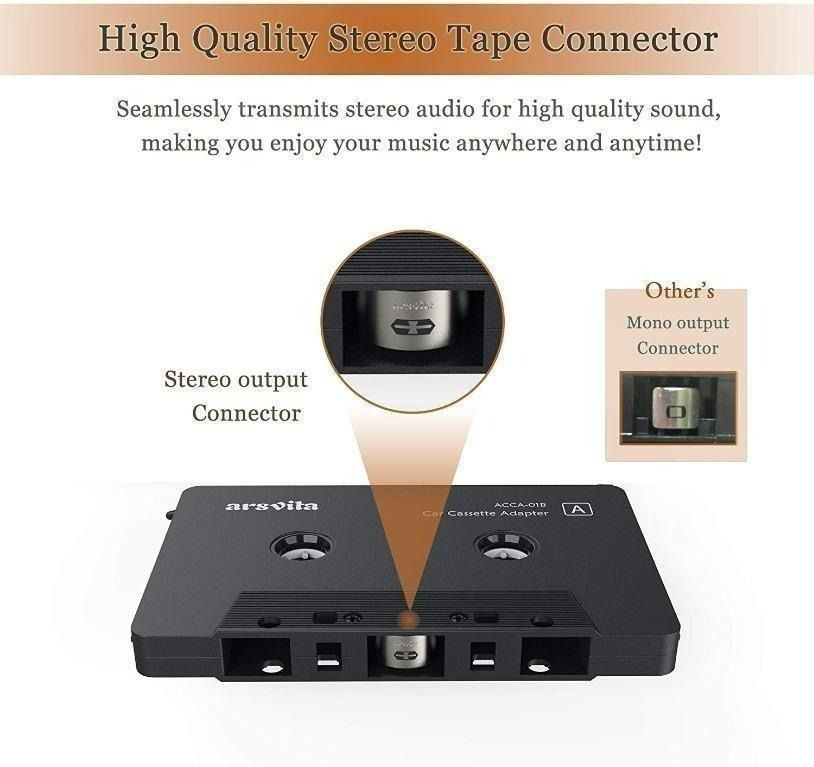 670) ARSVITA CAR AUDIO CASSETTE TO AUX ADAPTER, 3.5 MM AUXILLARY CABLE