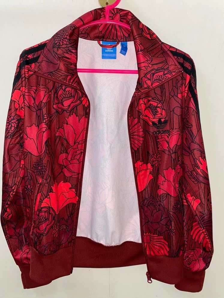 Adidas red flower jacket hot sale