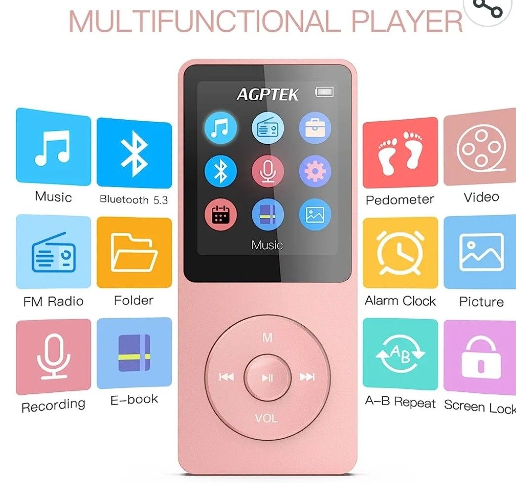 AGPTEK MP3 Player, Bluetooth Lossless Music Player With FM, 45 OFF