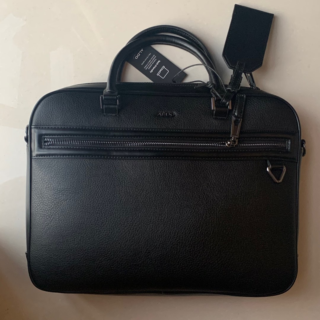 Aldo Briefcase Crossbody Black Leather Laptop Bag, Men's Fashion, Bags ...