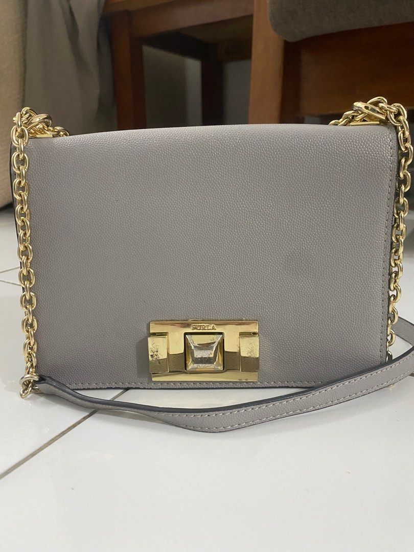 Authentic Furla MIMI MINI shoulder bag leather grey handbag
