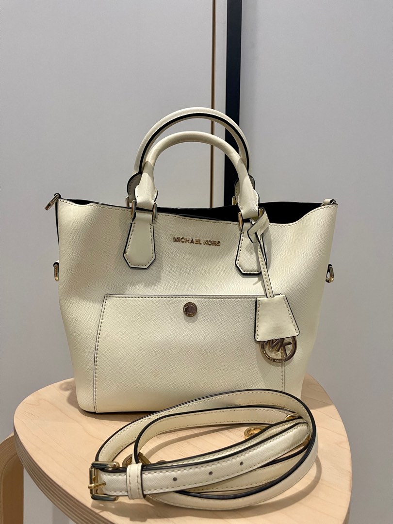 Michael Kors Grey/Silver Saffiano Leather Small Greenwich Bucket