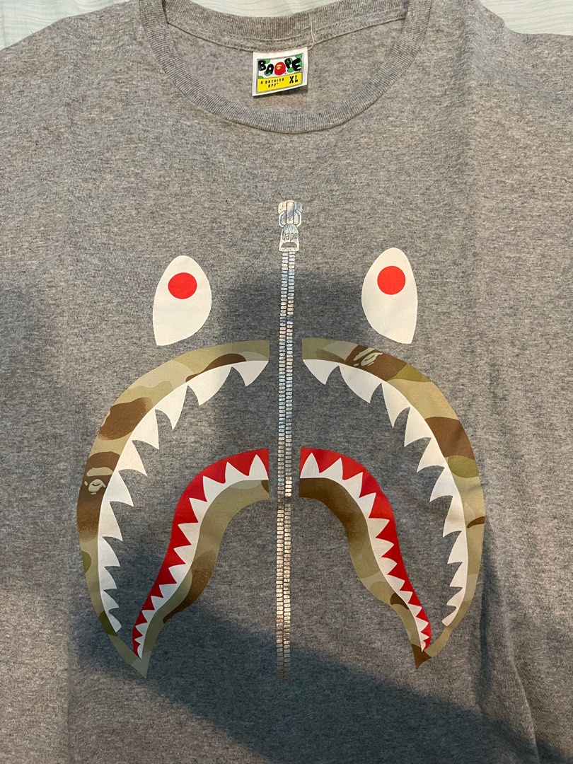 Bape original rare grey shark, Men's Fashion, Tops u0026 Sets, Tshirts u0026 Polo  Shirts on Carousell