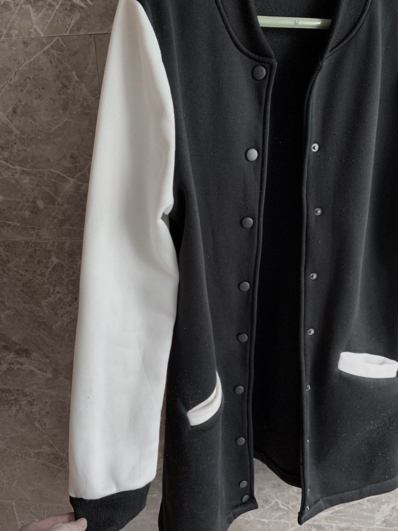 Black and white jacket sweater long sleeves midi not maxi not crop buttons varsity cosplay anime costume jacket Tokyo style outerwear no hoodie school