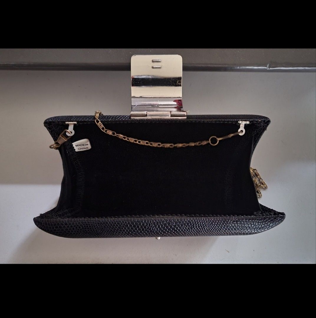 Black Bejewelled Embellished Hard Shell Clutch Evening Bag with Chain Straps Women s Fashion Bags Wallets Purses Pouches on Carousell