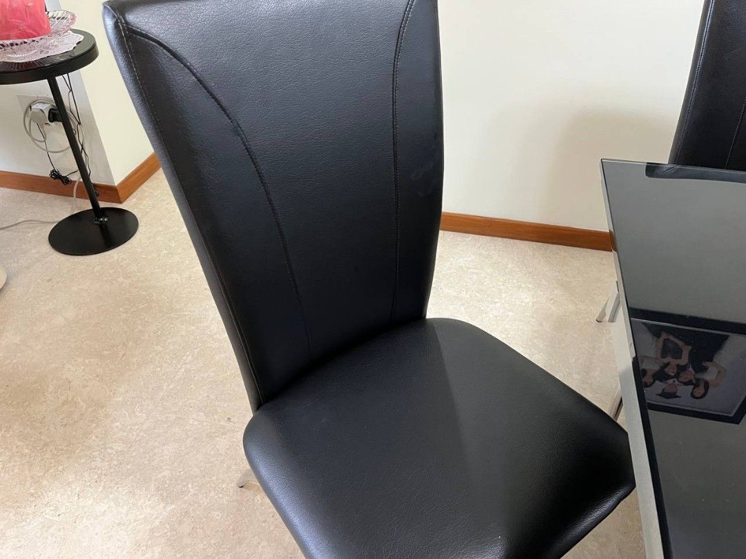 Black real leather dining chair leather chair, Furniture & Home