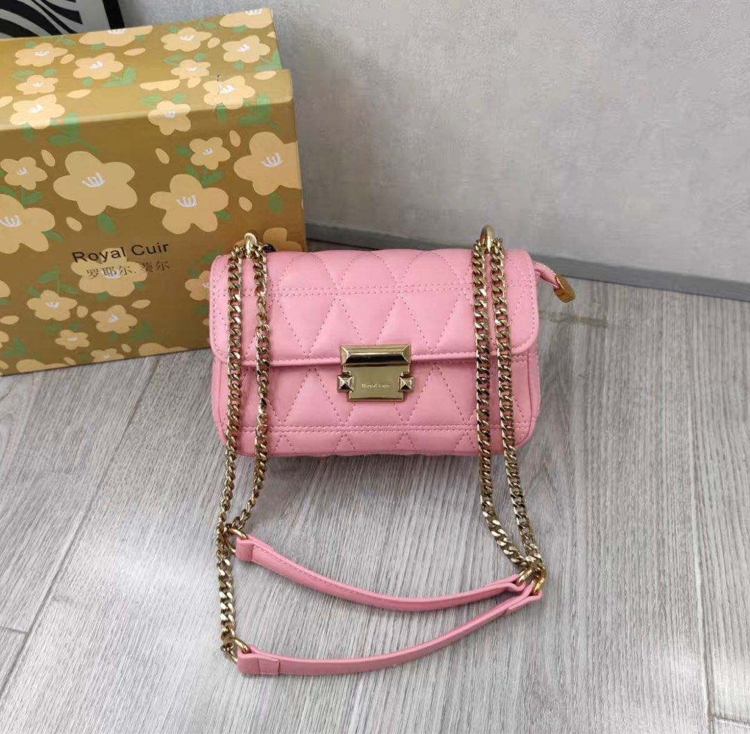 BRAND NEW QUILTED CHAIN STRAP SHOULDER BAG PINK BEIGE NUDE