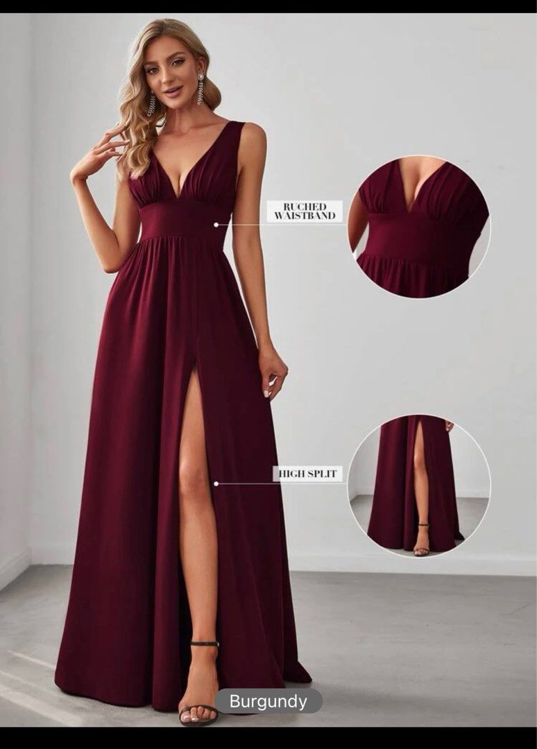 burgundy maxi dress, women's fashion, dresses & sets, evening