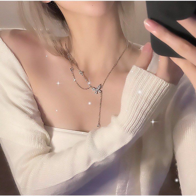 Butterfly Necklace Y2K Fashion Trend Hot Luxury Women s Accessories Silver Diamond