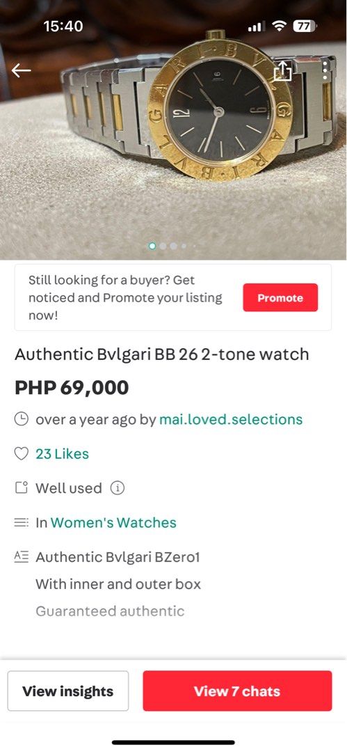 Bvlgari BZero 26mm Gold and SS (Category: Luxury Watches) located in Makati City. Submitted by heartbreakerathigh (Listing ID 1240671973, Image 1). Description: Please check previous post for more details .