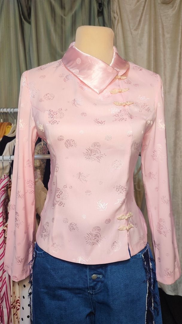 Candy pink Chineseinspired Longsleeves, Women's Fashion, Tops