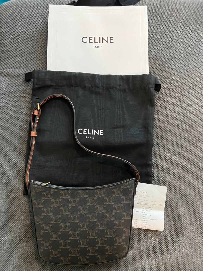 Medium Celine Croque Bag in Triomphe canvas and calfskin in 2023