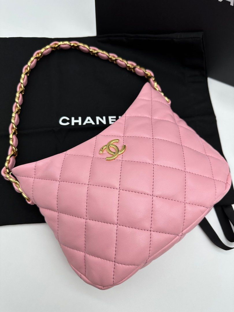CHANEL Chain Shoulder Crossbody Bag Lamb leather Pink GHW SHW Used Women CC  COCO
