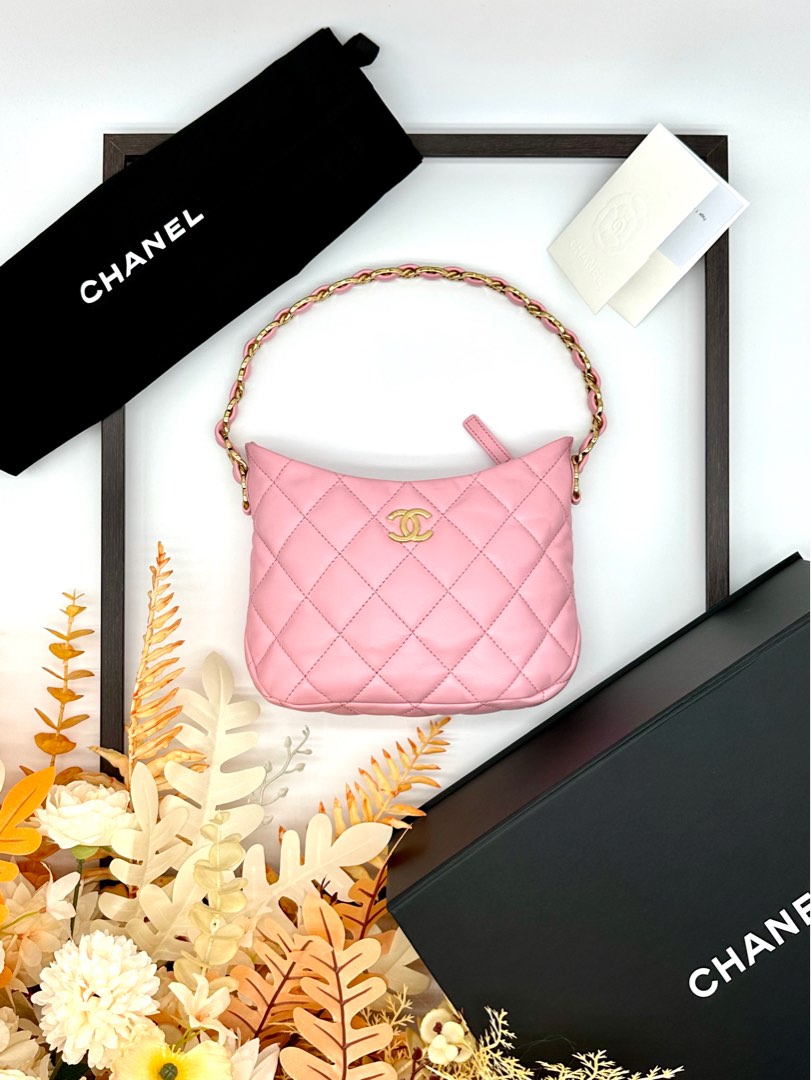 Chanel 22K Pink Lambskin Hobo Bag GHW, Luxury, Bags & Wallets on