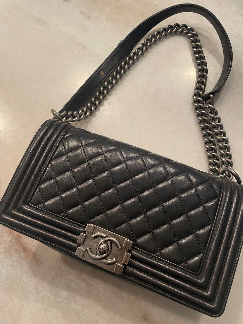 Chanel Boy Old Medium Black Caviar Rhw, Luxury, Bags & Wallets on Carousell