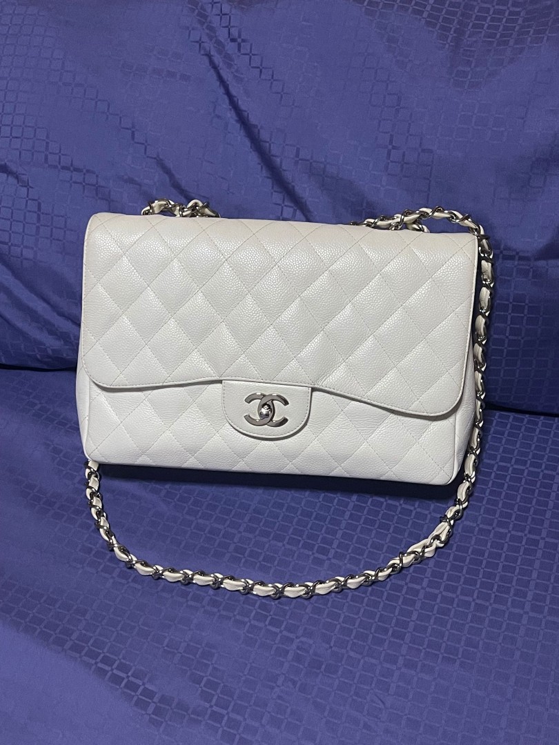 Chanel Jumbo classic single flap white Caviar with SHW, Luxury, Bags &  Wallets on Carousell
