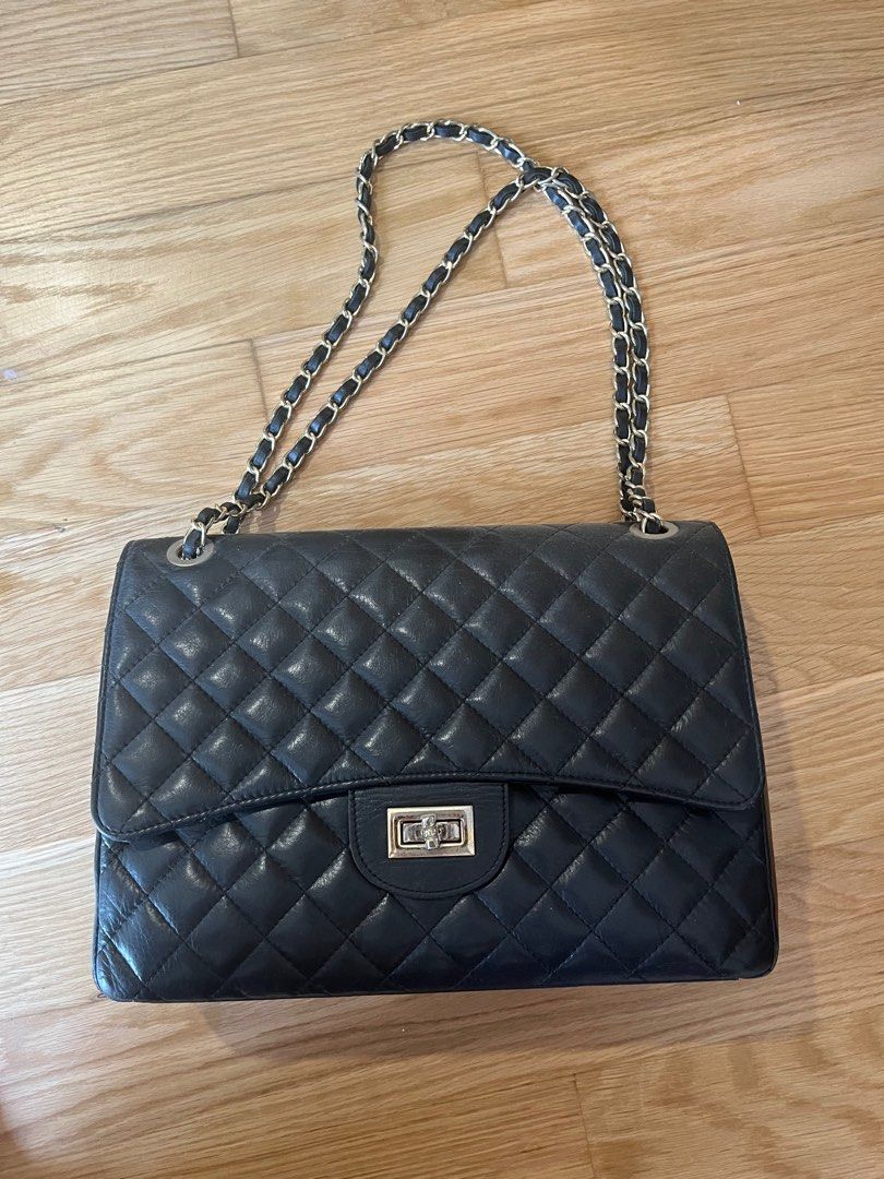 Chanel style black quilted flap Bag large Women s Fashion Bags