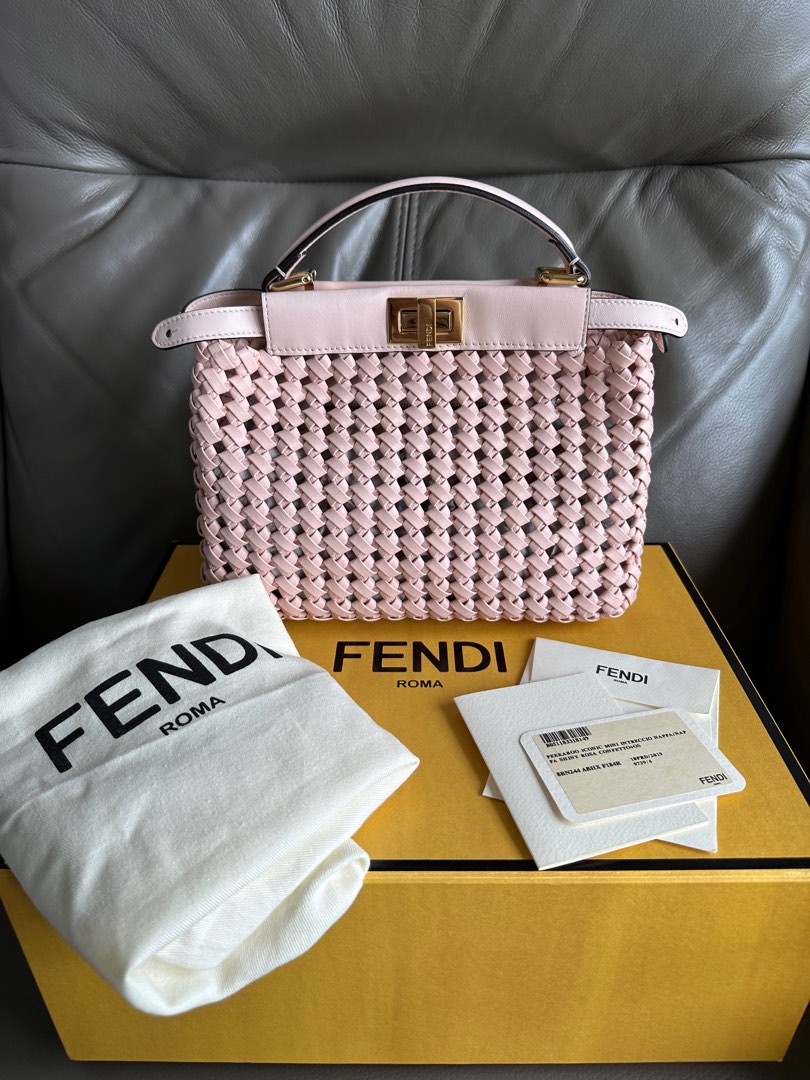 Cheapest Fendi Mini Peekaboo Iconic Woven Pastel Pink Leather