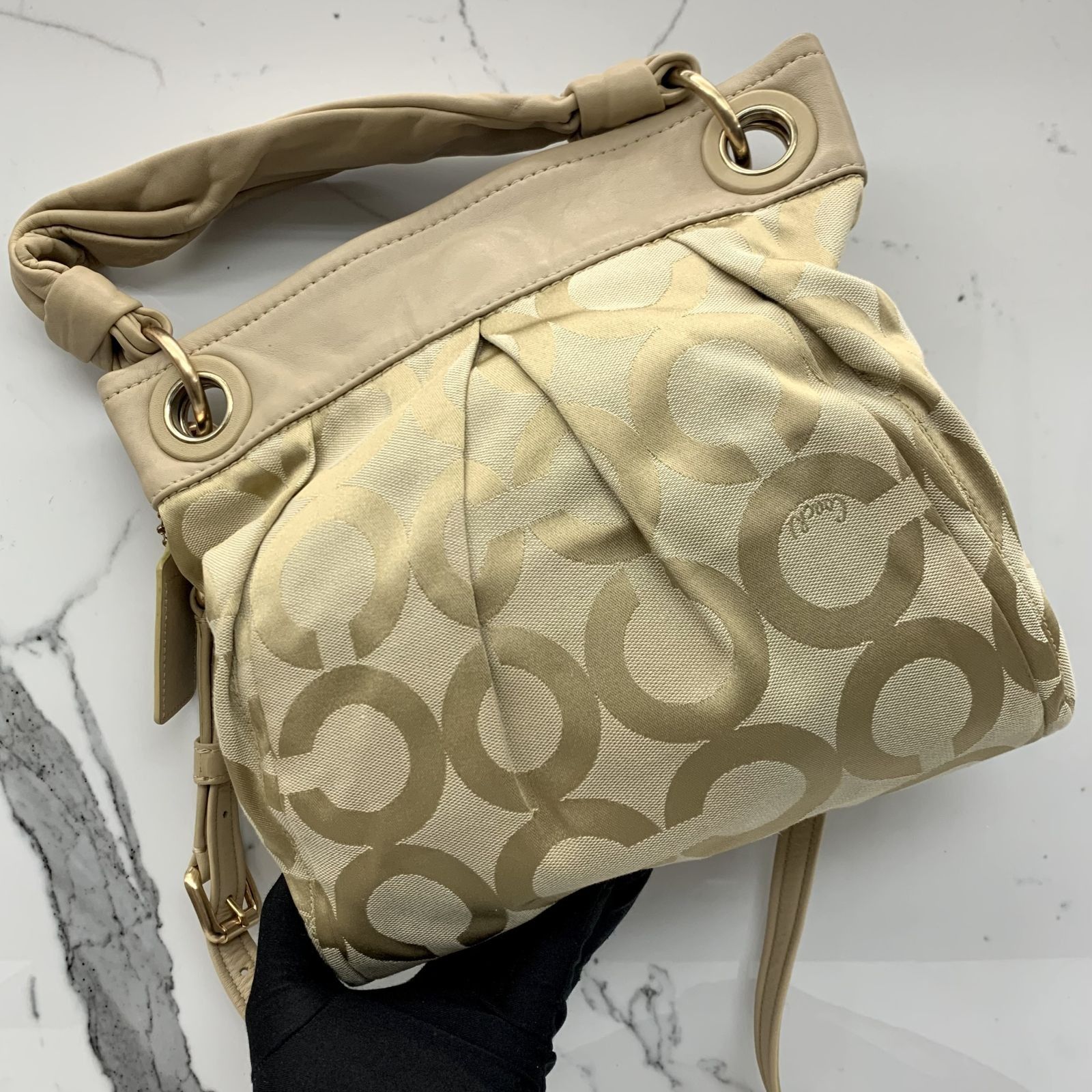 COACH 13420 BEIGE CANVAS 2 WAY SHOULDER BAG 237019020 KM, Luxury 