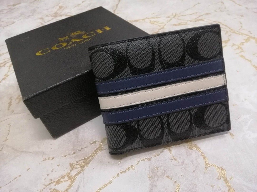 Coach Signature Slim Billfold Wallet in Signature Canvas with Varsity Stripe