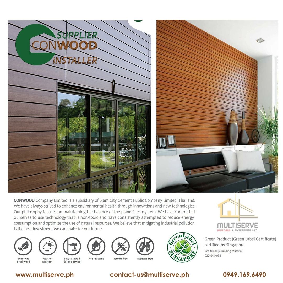 CONWOOD PH - Supplier and Installer (Category: Carpets, Mats & Flooring) located in Caloocan City. Submitted by multiserve.ph (Listing ID 1240745773, Image 1). Description: 🅲🅾🅽🆆🅾🅾🅳 Company Limited is a subsidiary of Siam City Cement Public Company Limited, Thailand. We have always strived to enhance environmental health through innovations and new technologies. Our philosophy focuses on maintaining the balance of the planet’s ecosystem. We