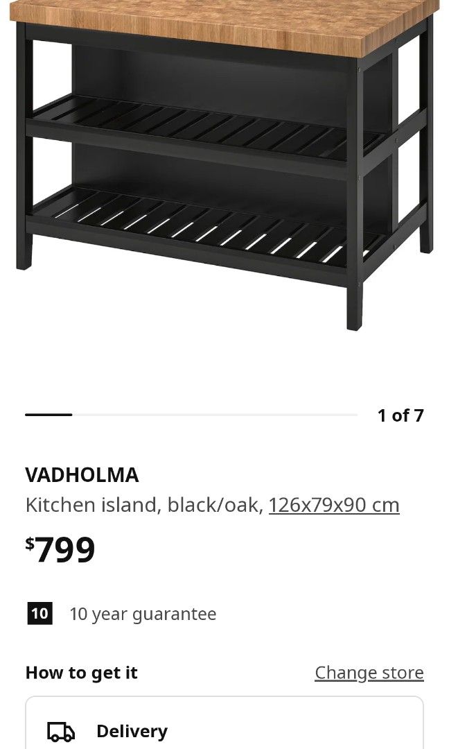 VADHOLMA Kitchen island, black, oak, Width: 31 1/8 - IKEA