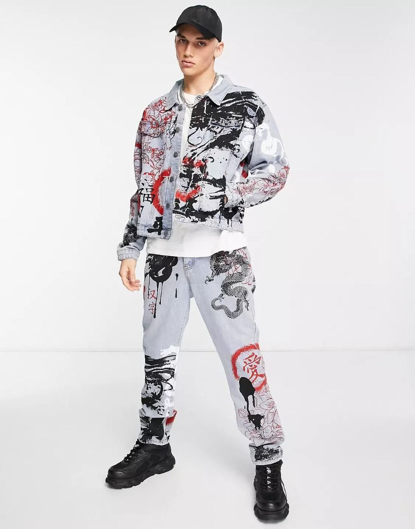 Dragon print denim jacket top