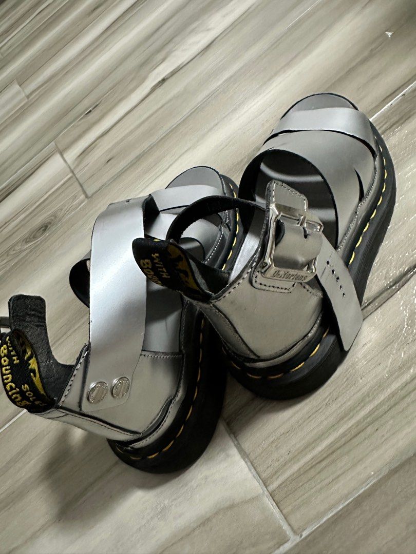 Dr. Martens Clarissa II Metallic Leather Sandals Silver Women s