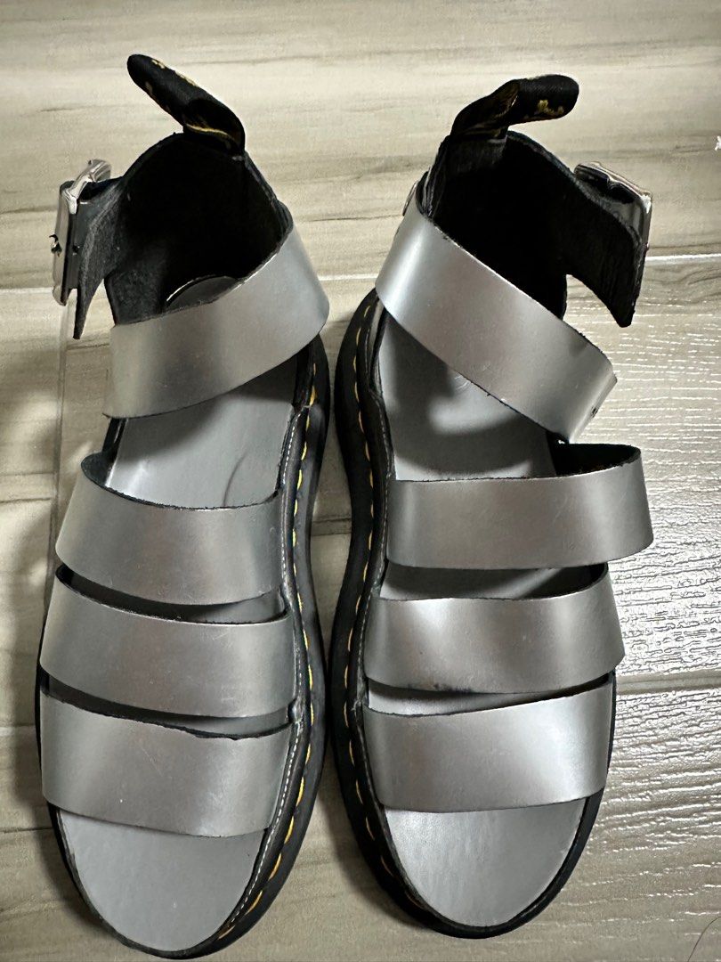 Dr. Martens Clarissa II Metallic Leather Sandals Silver Women s