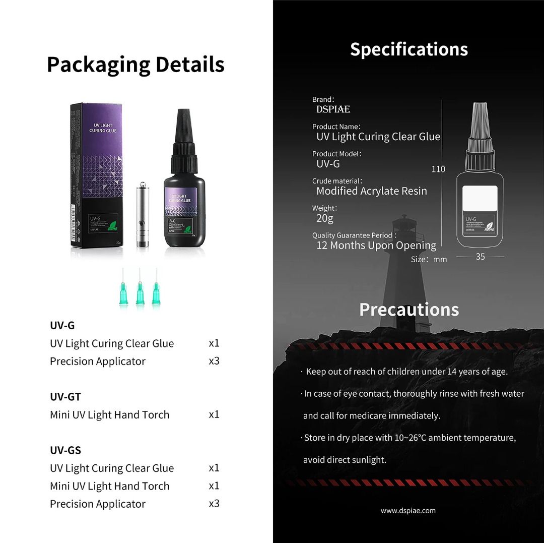 DSPIAE UV Light Curing Clear Glue, mini UV Light Torch, Hobbies & Toys ...